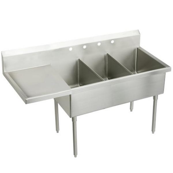 Elkay WNSF8372L4 Weldbilt® Stainless Steel 97-1/2" x 27-1/2" x 14" Floor Mount Triple Compartment Scullery Sink