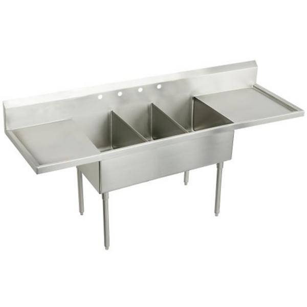 Elkay WNSF8372LR4 Weldbilt® Stainless Steel 120" x 27-1/2" x 14" Floor Mount Triple Compartment Scullery Sink