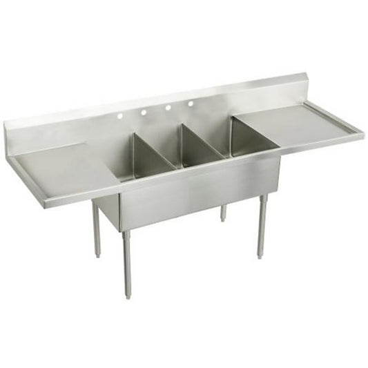 Elkay WNSF8372LR4 Weldbilt® Stainless Steel 120" x 27-1/2" x 14" Floor Mount Triple Compartment Scullery Sink