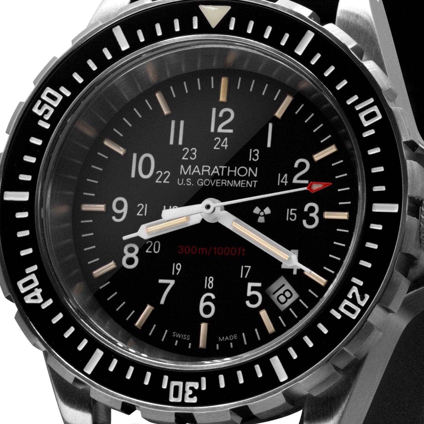 Marathon WW194007SS-0130 Large Diver's Quartz (TSAR) - 41mm with 3 pieces Black Rubber Strap