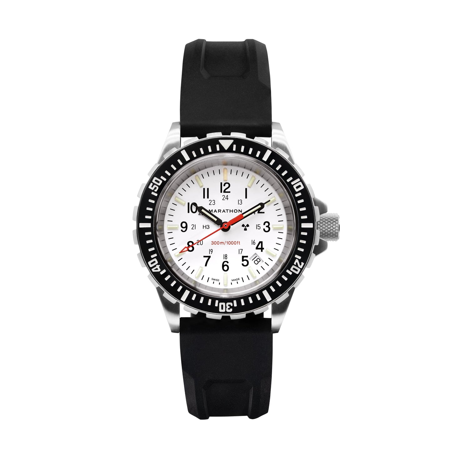 Marathon WW194007SS-0530 Arctic Edition Large Diver's Quartz (TSAR) - 41mm with 3 pieces Black Rubber Strap