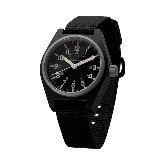 Marathon WW194009BK-0101 Black General Purpose Quartz with MaraGlo (GPQ) - 34mm with Black Ballistic Nylon Strap