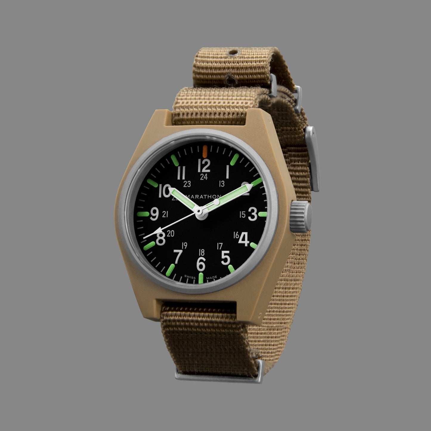 Marathon WW194009DT-0106 Desert Tan General Purpose Quartz with MaraGlo (GPQ) - 34mm with Desert Tan Defence Standard Nylon Strap