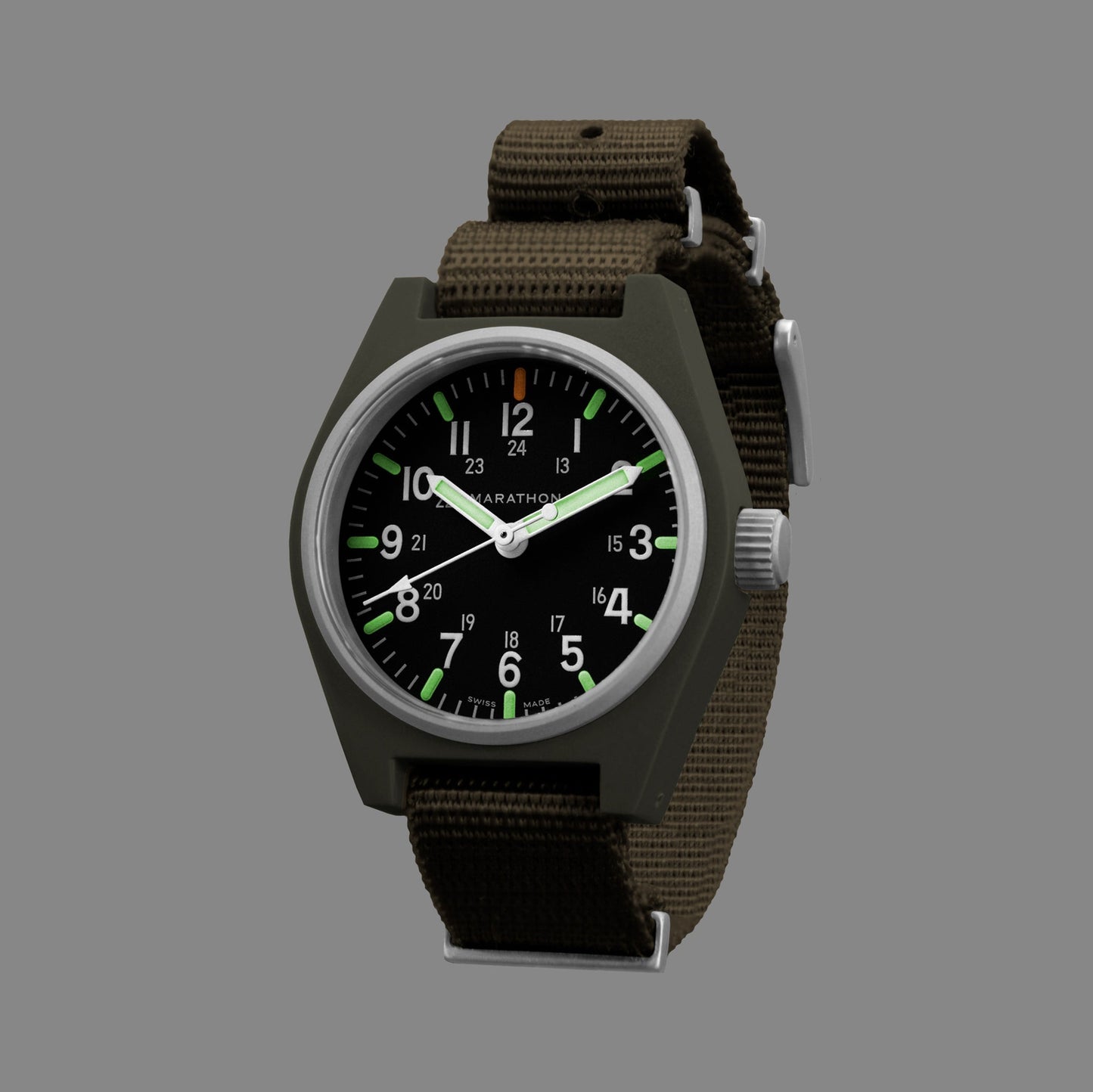 Marathon WW194009SG-0106 Sage Green General Purpose Quartz with MaraGlo (GPQ) - 34mm with Sage Green Defence Standard Nylon Strap