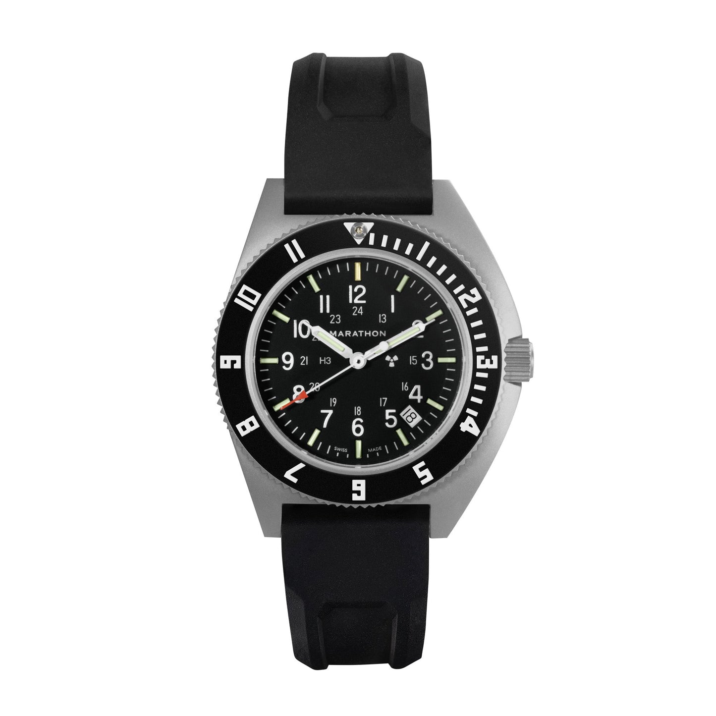 Marathon WW194013SS-0130 41MM Steel Navigator W/Date (SSNAV-D) On Black 3-Piece Rubber Strap Kit
