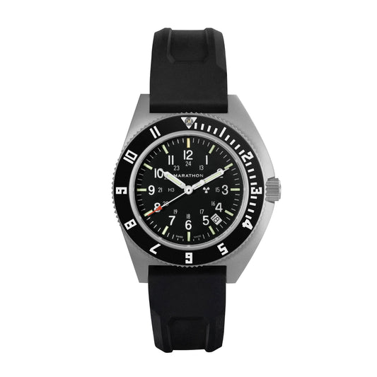 Marathon WW194013SS-0130 41MM Steel Navigator W/Date (SSNAV-D) On Black 3-Piece Rubber Strap Kit