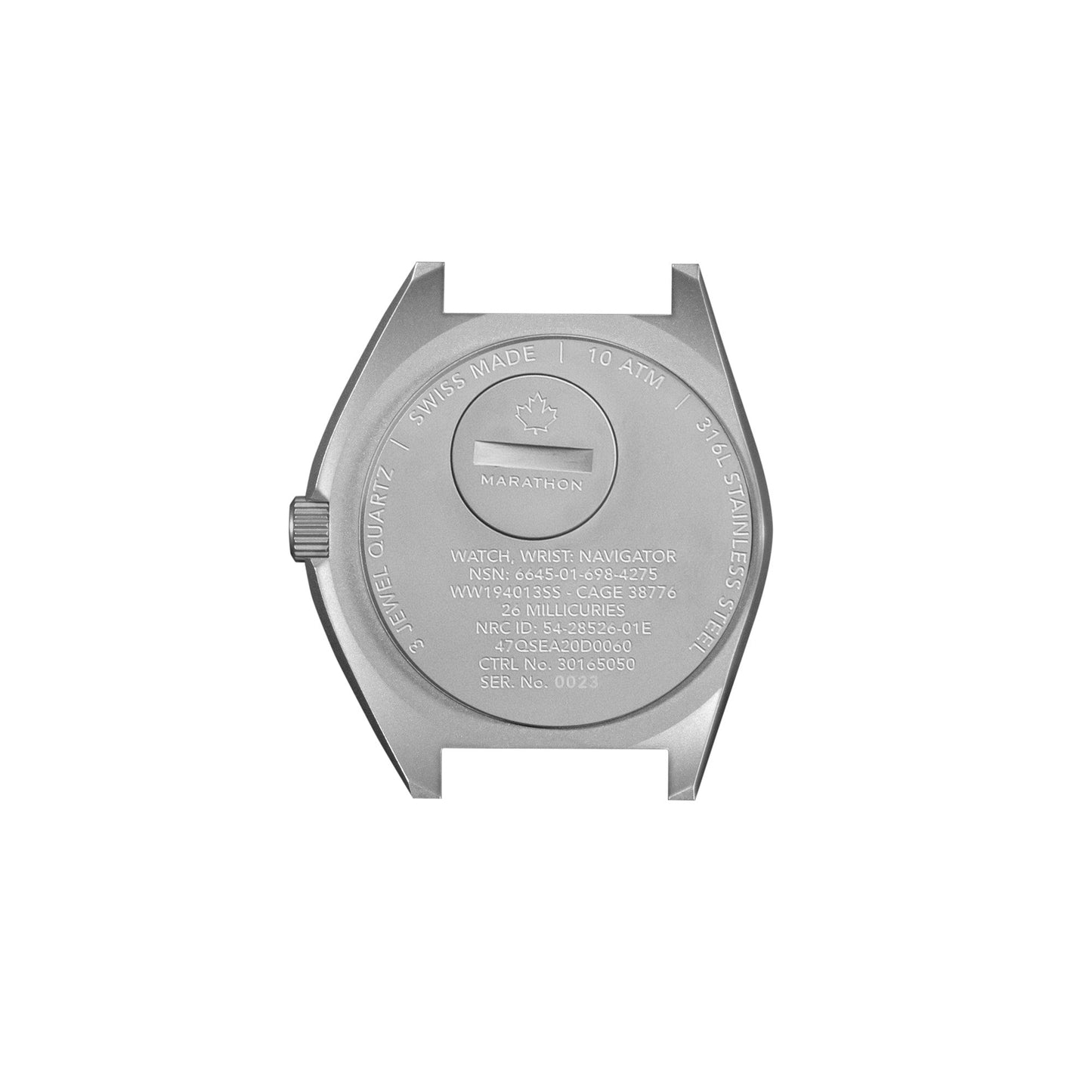 Marathon WW194013SS-0130 41MM Steel Navigator W/Date (SSNAV-D) On Black 3-Piece Rubber Strap Kit