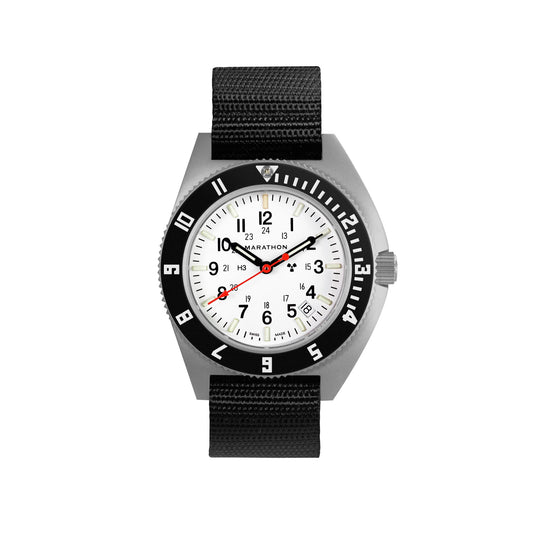 Marathon WW194013SS-0501 Arctic Edition SSNAV-D Steel Navigator Date Quartz (41mm) White Dial / Black Ballistic Nylon Strap 11"