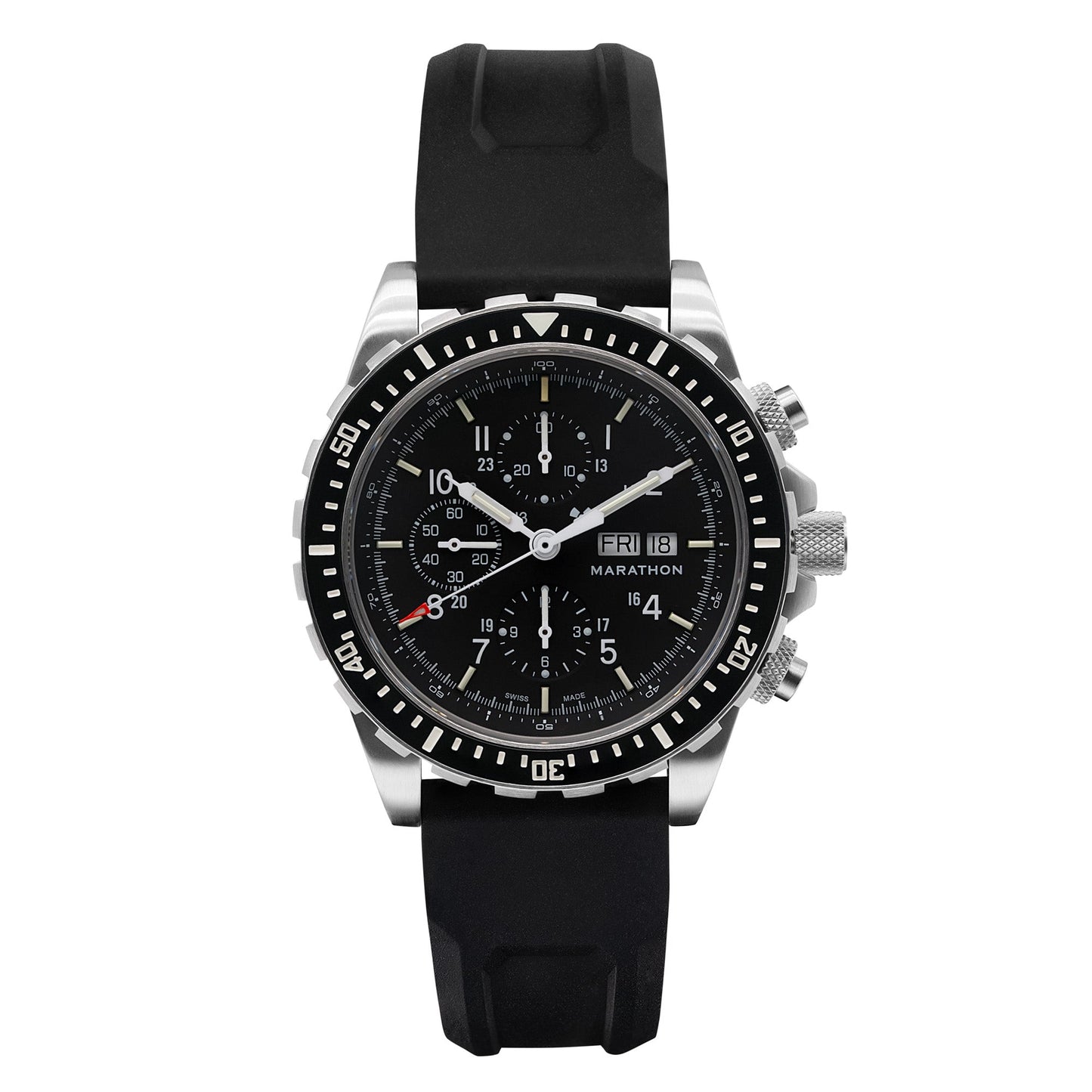 Marathon WW194014SS-0130 Jumbo Diver/Pilot's Automatic Chronograph (CSAR) - 46mm with 3 pieces Black Rubber Strap