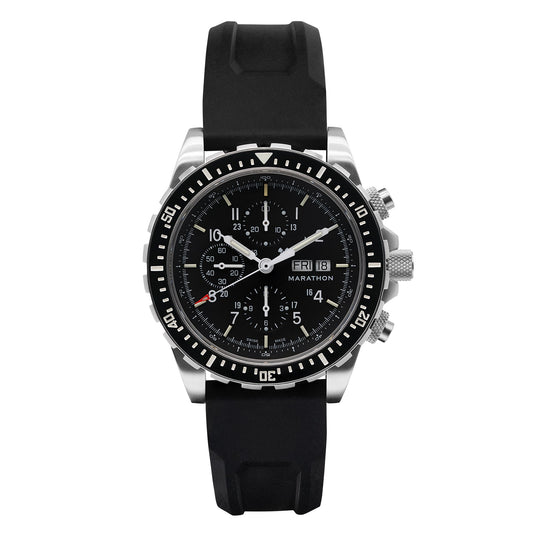 Marathon WW194014SS-0130 Jumbo Diver/Pilot's Automatic Chronograph (CSAR) - 46mm with 3 pieces Black Rubber Strap