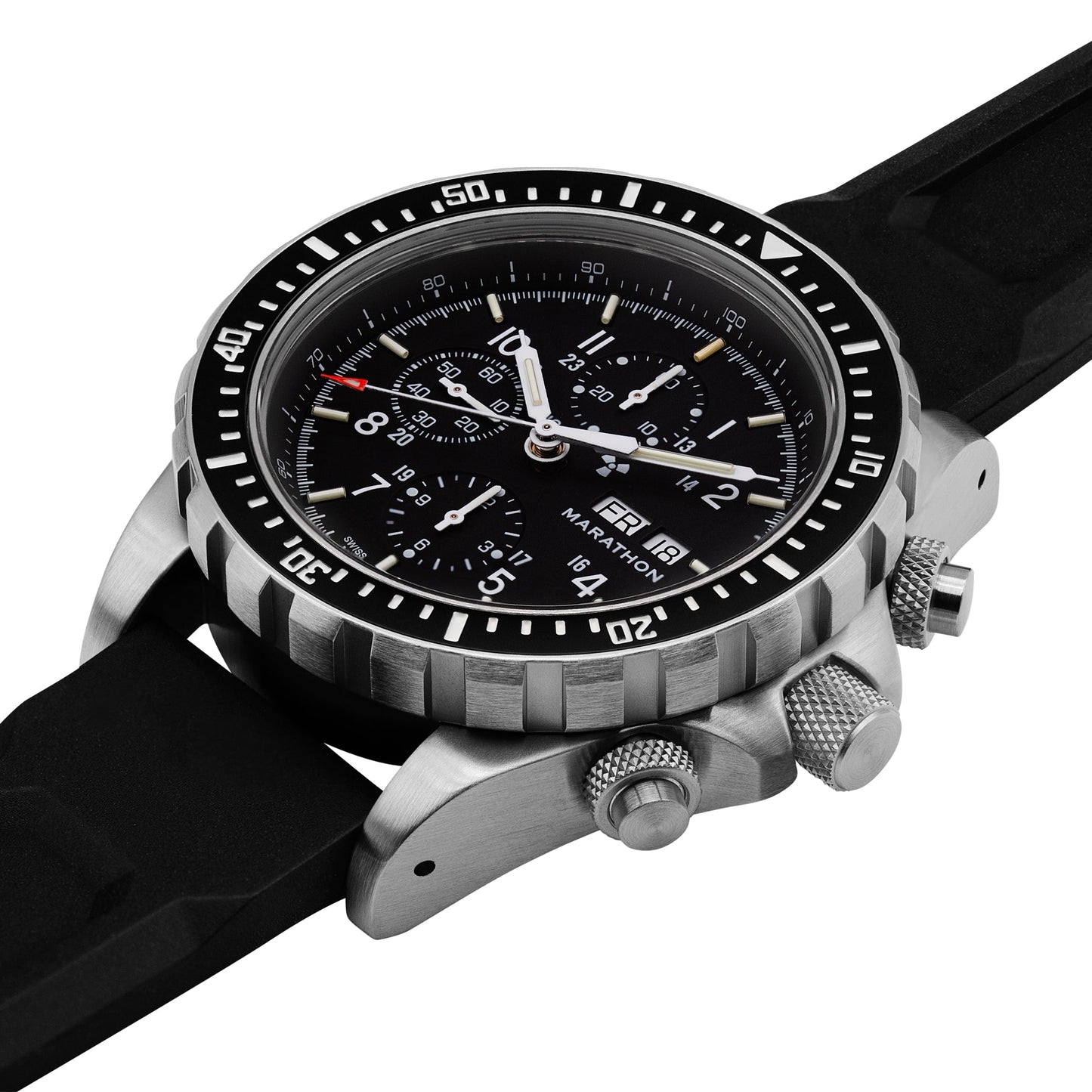 Marathon WW194014SS-0130 Jumbo Diver/Pilot's Automatic Chronograph (CSAR) - 46mm with 3 pieces Black Rubber Strap