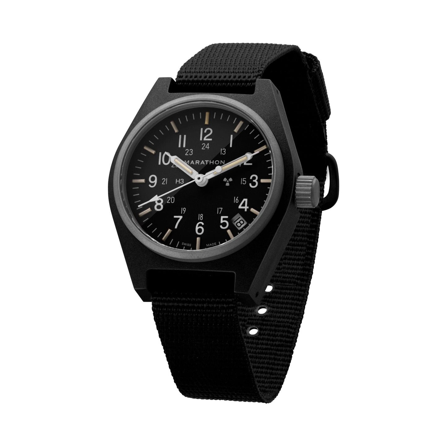 Marathon WW194015BK-0101 Black General Purpose Quartz with Date (GPQ) - 34mm with Black Ballistic Nylon Strap