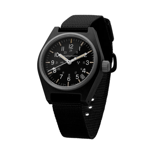 Marathon WW194015BK-0101 Black General Purpose Quartz with Date (GPQ) - 34mm with Black Ballistic Nylon Strap