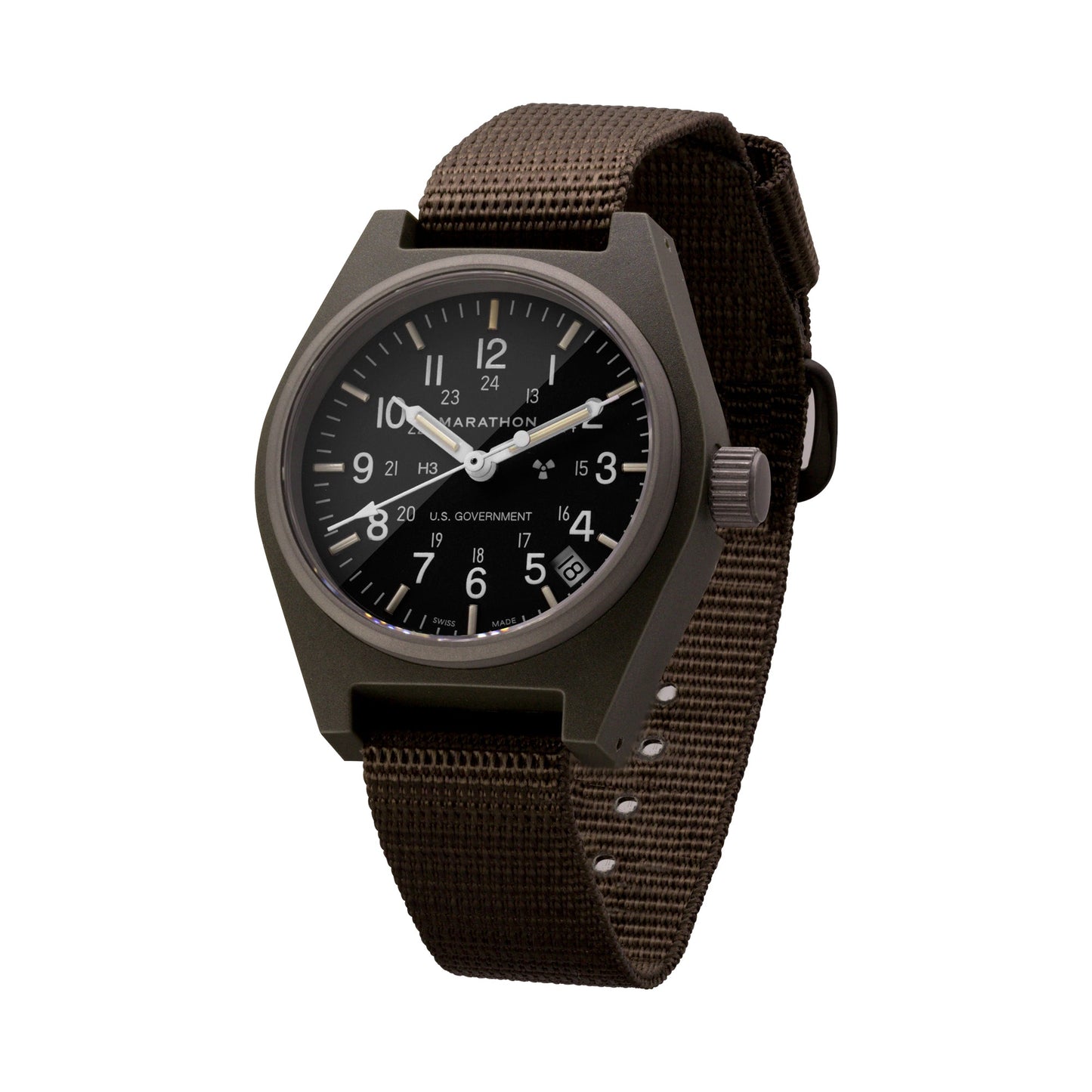Marathon WW194015SG-0103 Sage Green General Purpose Quartz with Date (GPQ) - 34mm with Desert Tan Ballistic Nylon Strap