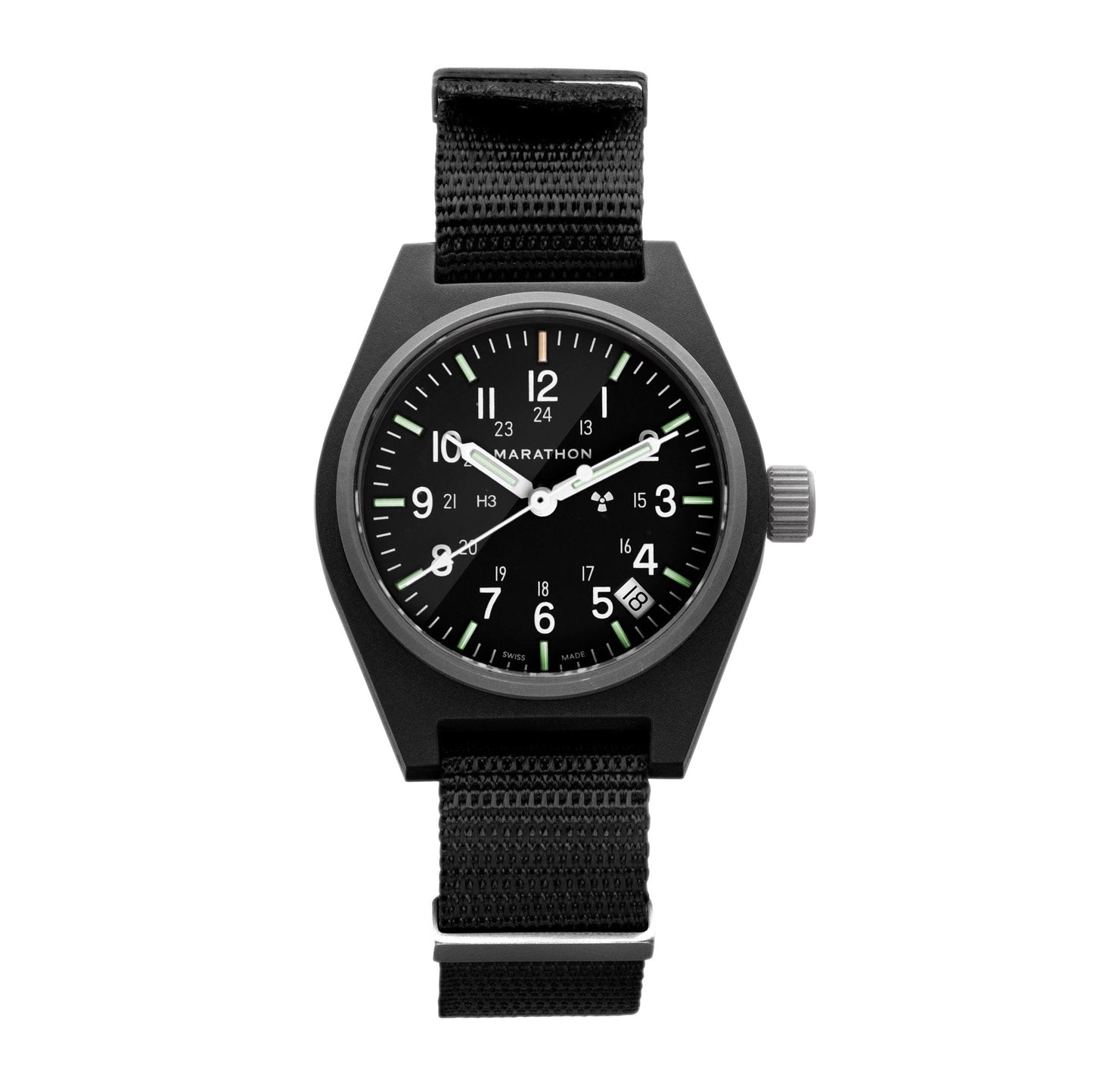 Marathon WW194015BK-0108 Black General Purpose Quartz with Date (GPQ) - 34mm with Black Defence Standard Nylon Strap