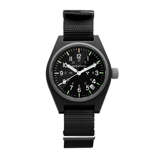 Marathon WW194015BK-0108 Black General Purpose Quartz with Date (GPQ) - 34mm with Black Defence Standard Nylon Strap