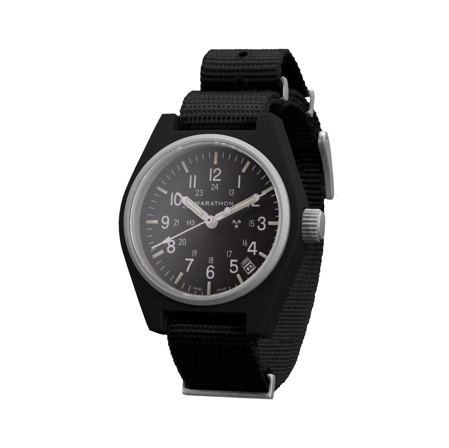 Marathon WW194015BK-0108 Black General Purpose Quartz with Date (GPQ) - 34mm with Black Defence Standard Nylon Strap