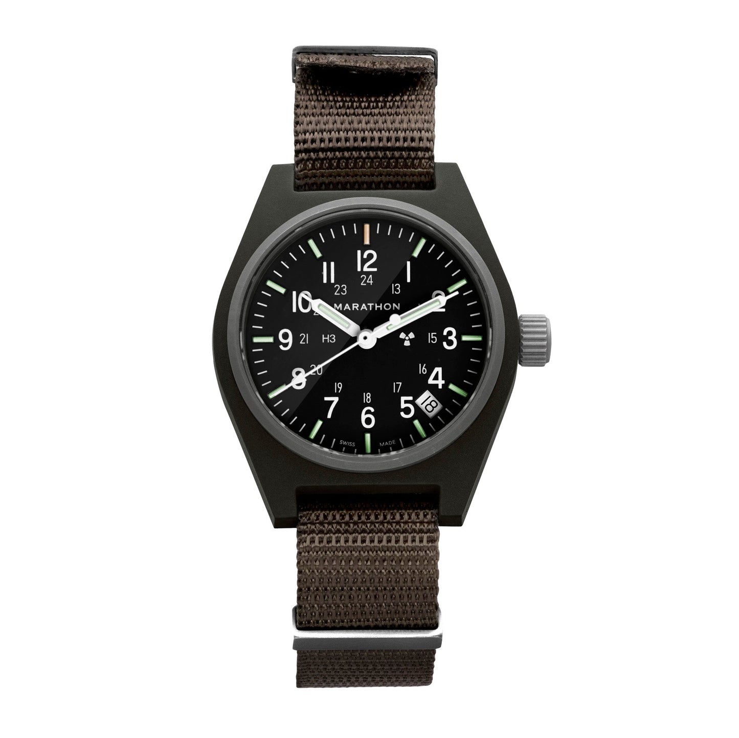 Marathon WW194015SG-0106 Sage Green General Purpose Quartz with Date (GPQ) - 34mm with Desert Tan Defence Standard Nylon Strap