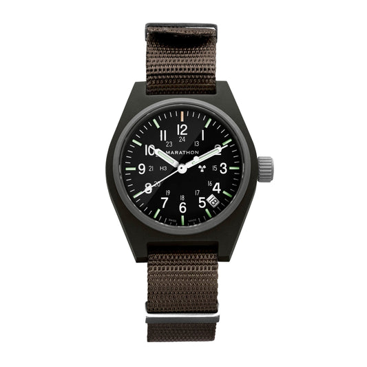 Marathon WW194015SG-0106 Sage Green General Purpose Quartz with Date (GPQ) - 34mm with Desert Tan Defence Standard Nylon Strap
