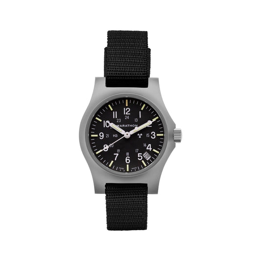 Marathon WW194015SS-0101 Re-Issue Stainless Steel GP Quartz with Date (GPQ) 39mm with Black Ballistic Nylon Strap