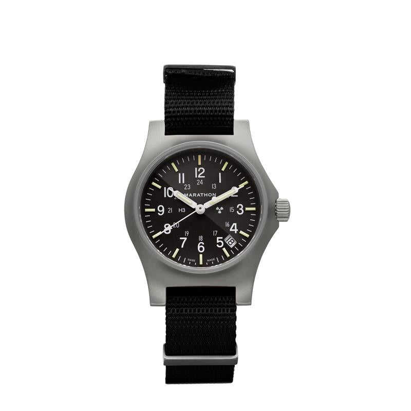 Marathon WW194015SS-0108 Re-Issue Stainless Steel GP Quartz with Date (GPQ) 39mm with Black Defence Standard Nylon Strap