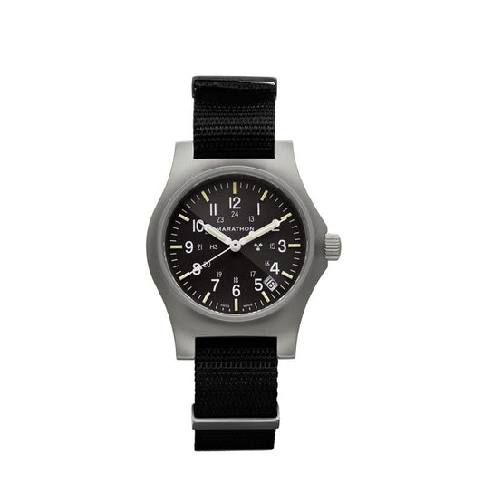 Marathon WW194015SS-0108 Re-Issue Stainless Steel GP Quartz with Date (GPQ) 39mm with Black Defence Standard Nylon Strap
