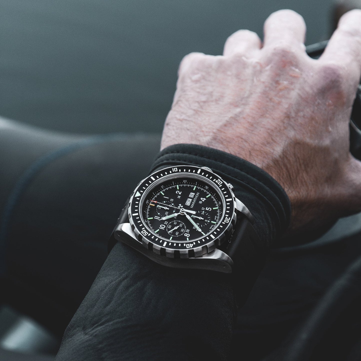 Marathon WW194014SS-0130 Jumbo Diver/Pilot's Automatic Chronograph (CSAR) - 46mm with 3 pieces Black Rubber Strap