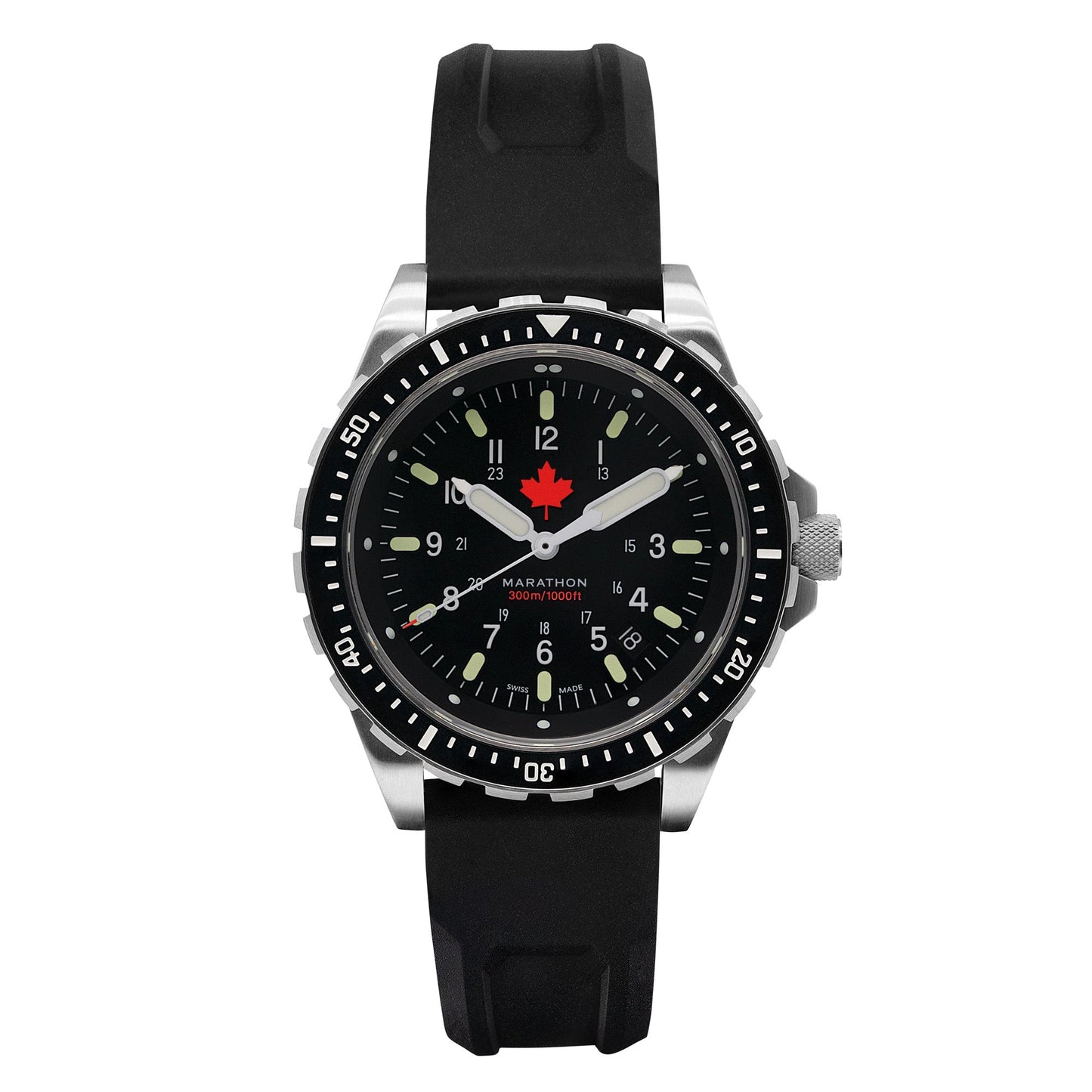 Marathon WW194018SS-0430 Jumbo Diver's Quartz (JSAR) - 46mm - Maple Leaf dial with 3 pieces Black Rubber Strap