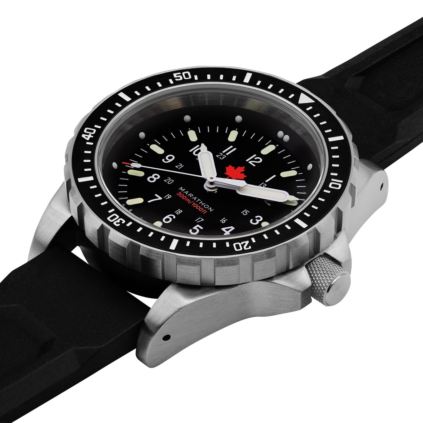 Marathon WW194018SS-0430 Jumbo Diver's Quartz (JSAR) - 46mm - Maple Leaf dial with 3 pieces Black Rubber Strap