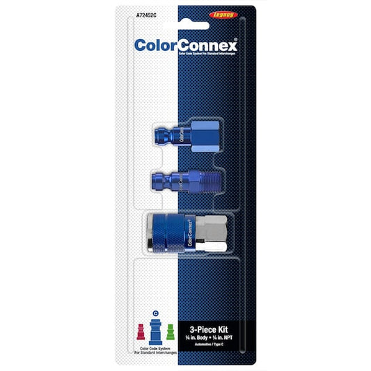ColorConnex A72452C-CA Coupler and Plug Kit, 3-Piece, Type C, 1/4" Body, 1/4" NPT, Blue