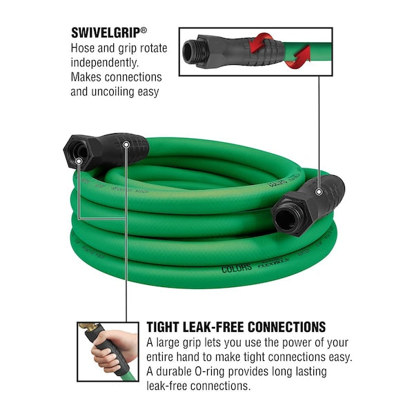 Colors HFZC525GRS-E SwivelGrip® Garden Hose, 5/8" x 25', 3/4" - 11 1/2 GHT Fittings, Forest Green