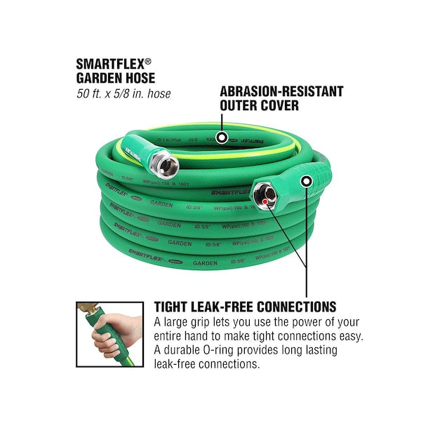 SmartFlex HSFG550GR Garden Hose, 5/8" x 50', 3/4" - 11 1/2 GHT Fittings