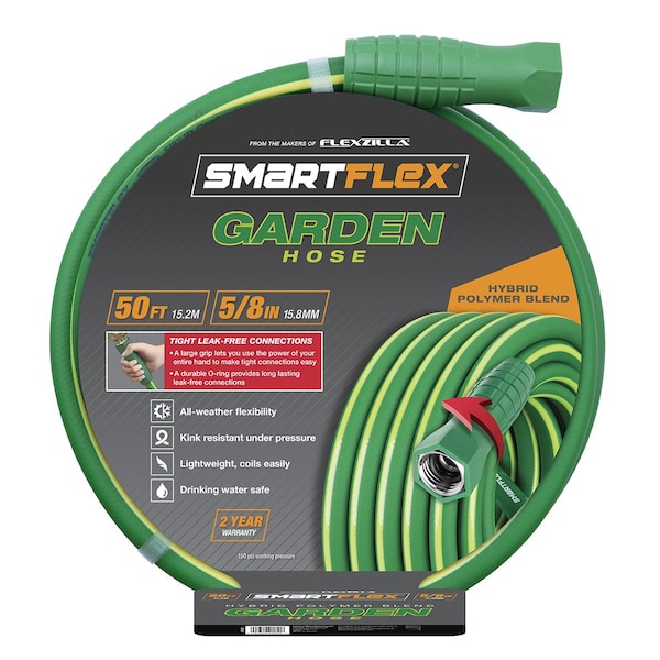 SmartFlex HSFG550GR Garden Hose, 5/8" x 50', 3/4" - 11 1/2 GHT Fittings