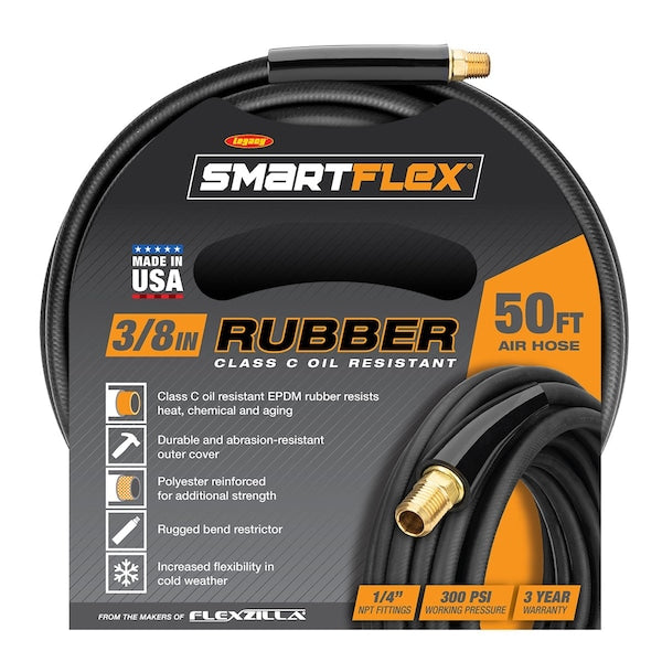 SmartFlex HSFR3850BK2 Air Hose, 3/8" x 50', 1/4" MNPT Fittings, Black, Rubber