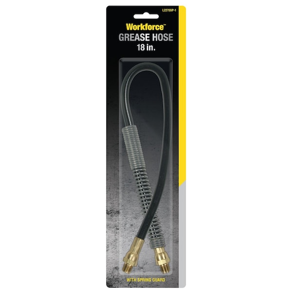 Workforce L2275SP-1 Grease Hose, 3/16" x 18" Thermoplastic, 1/8" MNPT Ends, Spring Guard