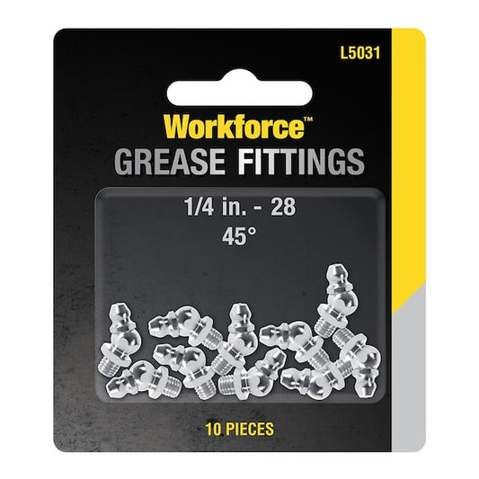 Workforce L5031 Grease Fittings, 45° 1/4" - 28 Straight, 10-Piece