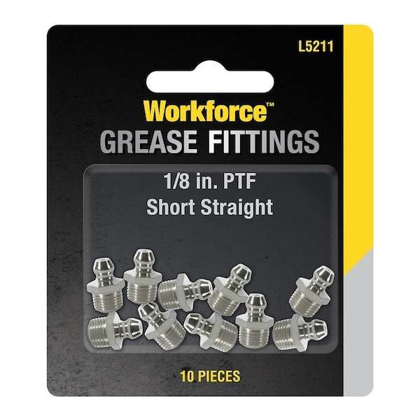 Workforce L5211 Grease Fittings, 1/8" Straight PTF, 10-Piece