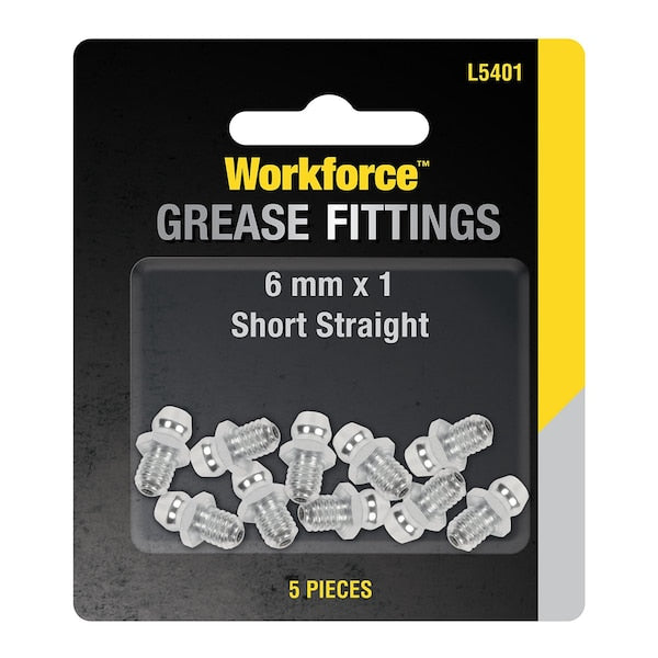 Workforce L5401 Grease Fittings, Metric, 6mm x 1 Straight, 5-Piece, bulk