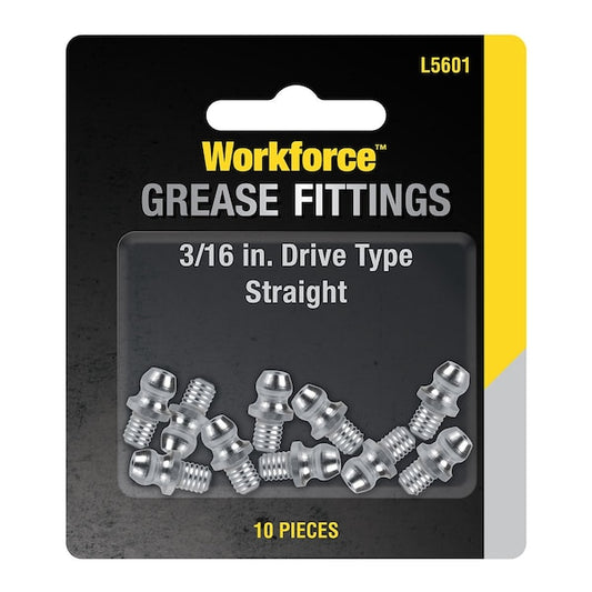 Workforce L5601 Grease Fittings, Drive Type, 3/16" Straight, 10-Piece