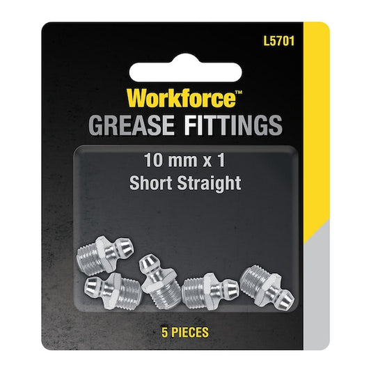 Workforce L5701 Grease Fittings, Metric, 10mm x 1 Straight, 5-Piece