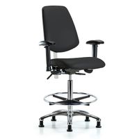 Blue Ridge Ergonomics NCR-VMBCH-CR-T1-A0-CF-RG-8540 Class 100 Vinyl Clean Room Chair - Medium Bench Height with Seat Tilt, Chrome Foot Ring, & Stationary Glides in Black Trailblazer™ Vinyl