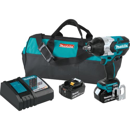 Makita XWT08T 18V LXT® Lithium‘Ion Brushless Cordless High‘Torque 1/2" Sq. Drive Impact Wrench Kit w/ Friction Ring Anvil (5.0Ah)