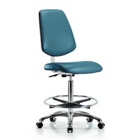 Blue Ridge Ergonomics CLR-VMBCH-MB-CR-CF-CC-8801 Class 10 Clean Room Vinyl Chair Chrome - Medium Bench Height with Medium Back, Chrome Foot Ring, & Casters in Marine Blue Supernova™ Vinyl