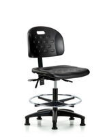 Blue Ridge Ergonomics HPMBCH-RG-T0-A0-BF-RG-BLK Newport Industrial Polyurethane Chair - Medium Bench Height with Black Foot Ring & Stationary Glides in Black Polyurethane