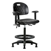 Blue Ridge Ergonomics PDHCH-RG-T1-A1-RC-BLK Polyurethane Chair - Desk Height with Seat Tilt, Adjustable Arms, & Casters in Black Polyurethane