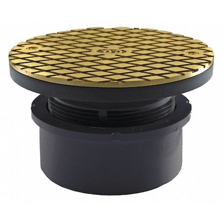 Jones Stephens C59001 4" PVC Hub Fit Base Cleanout with 3-1/2" Plastic Spud and 6" Polished Brass Round Cover