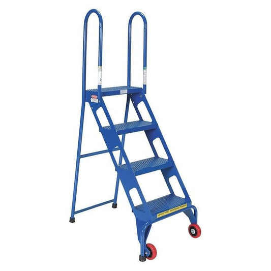 Vestil FLAD-4 61.5625 H Carbon Steel Folding Ladder With Wheels, 4 Steps