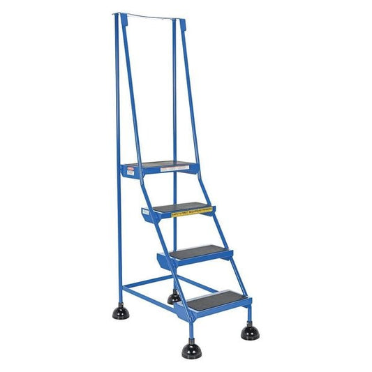 Vestil LAD-4-B 72.9375 H Steel Commercial Spring Loaded Rolling Ladder, 4 Steps