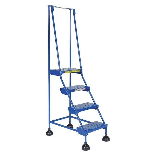 Vestil LAD-4-B-P 72.9375 H Steel Commercial Spring Loaded Rolling Ladder, 4 Steps