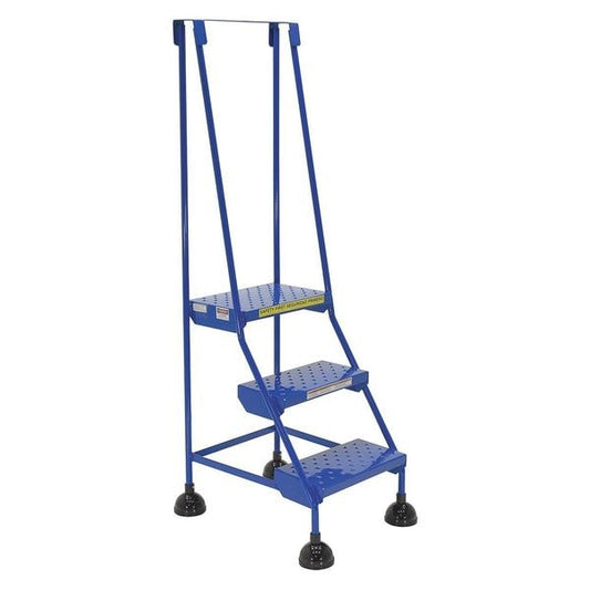 Vestil LAD-3-B-P 63.4375 H Steel Commercial Spring Loaded Rolling Ladder, 3 Steps